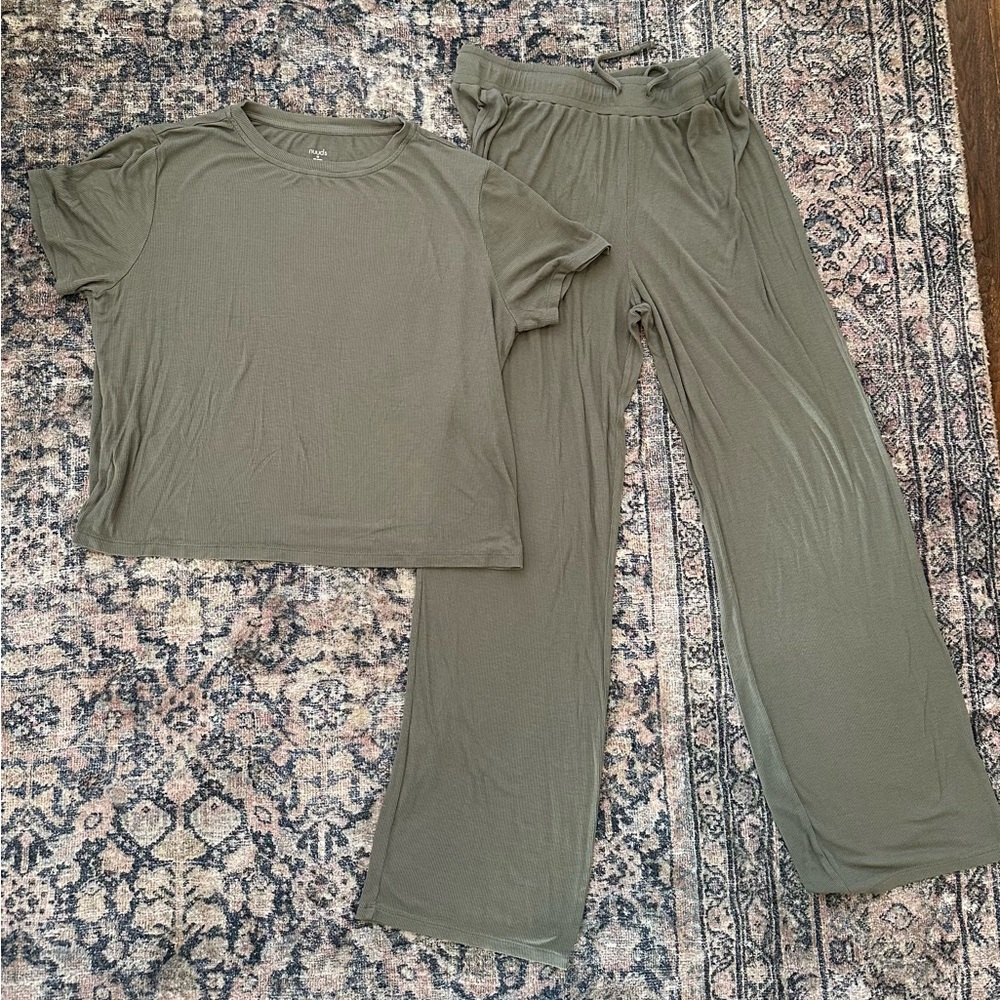 Nuuds ribbed pajama set - olive - medium